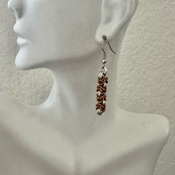 Silver and gold tone chain drop earrings - Picture 4 of 6